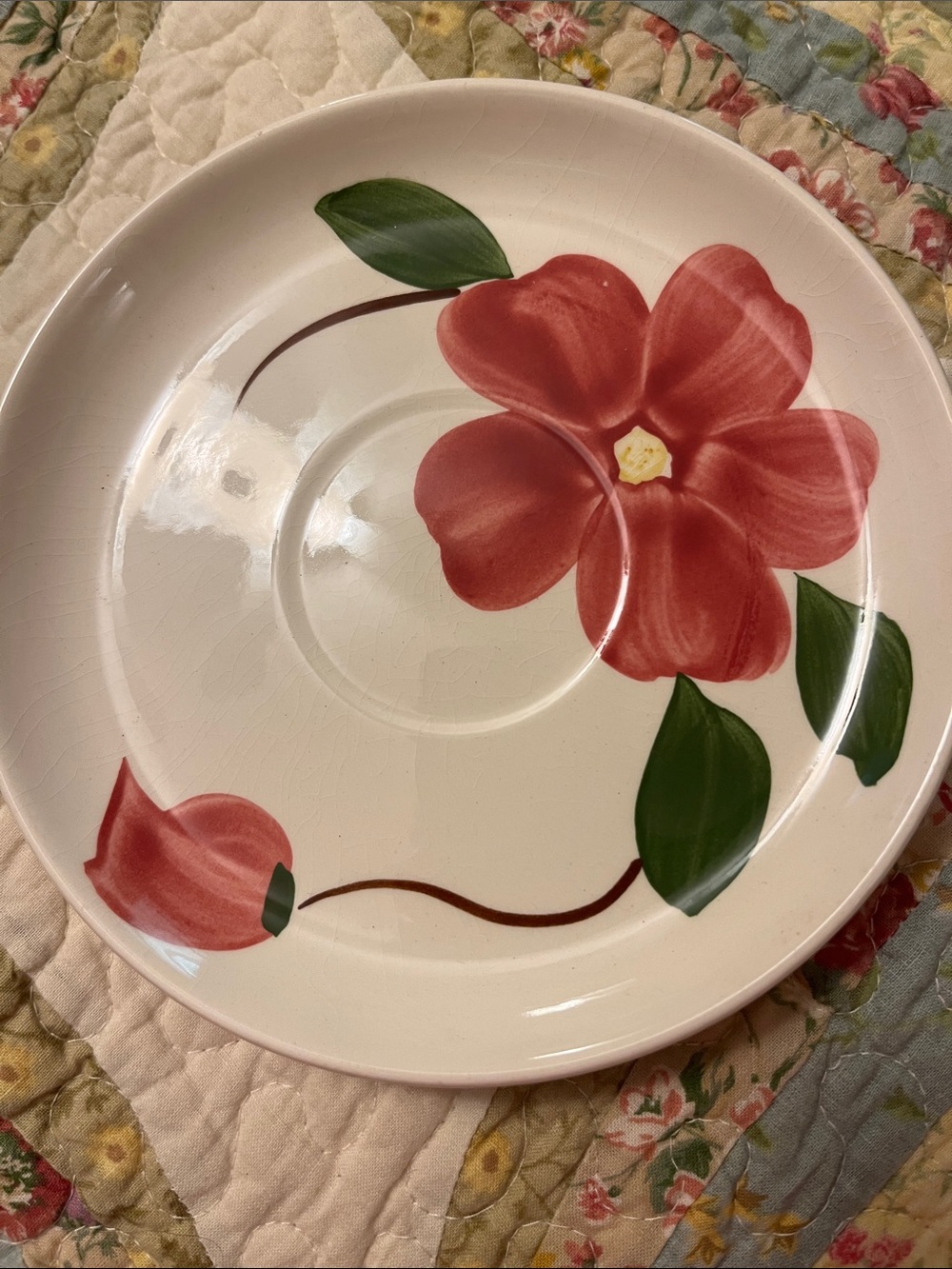 Blue Ridge Pottery (2) Saucer with Red Floral Accent
